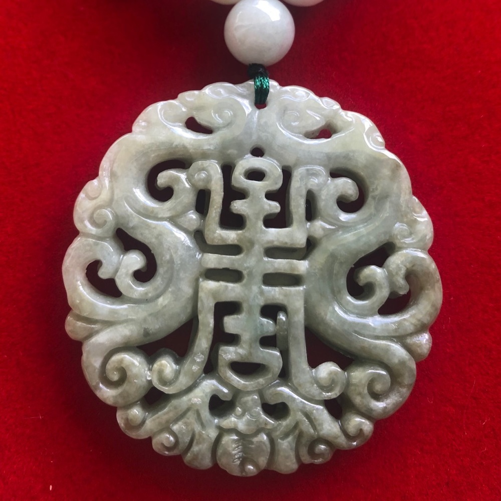 Natural jade double happiness pendant necklace